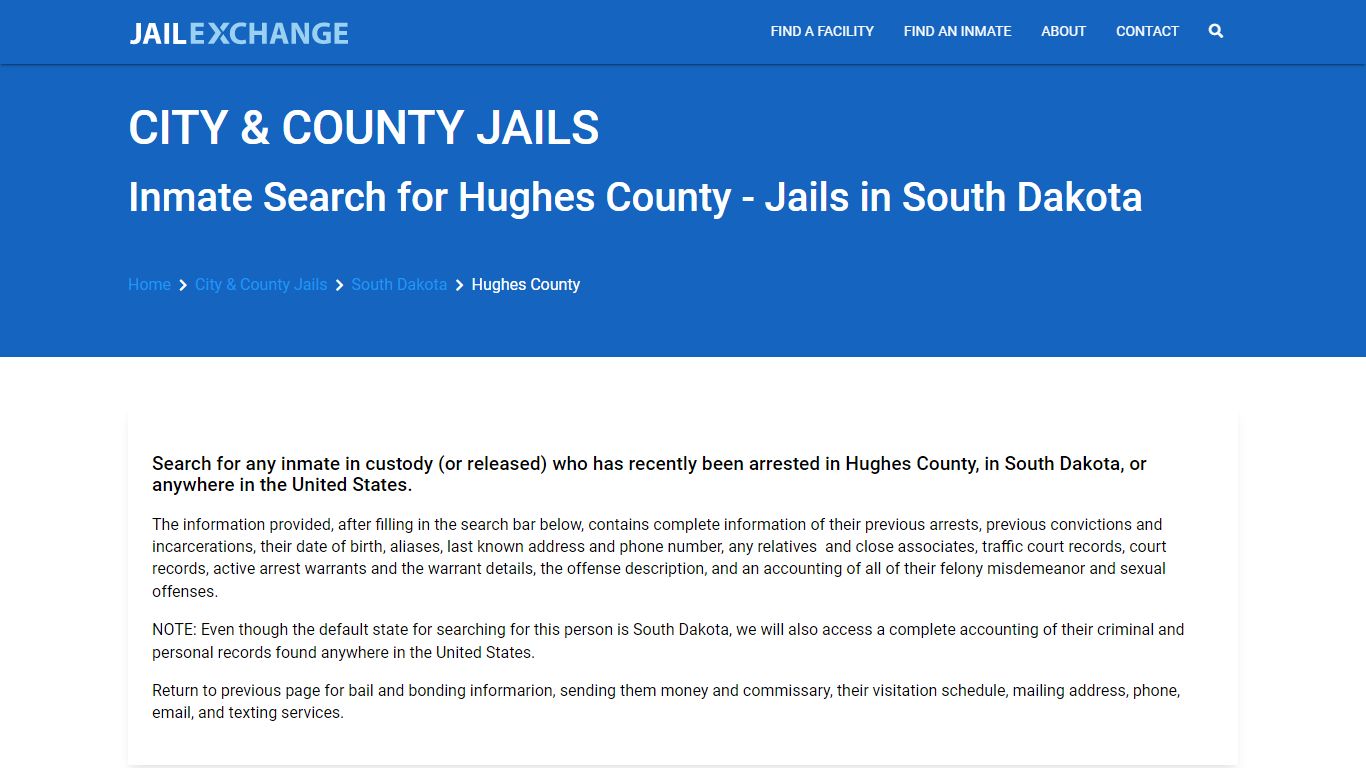 Locate an inmate in Hughes County, South Dakota - Jail Exchange