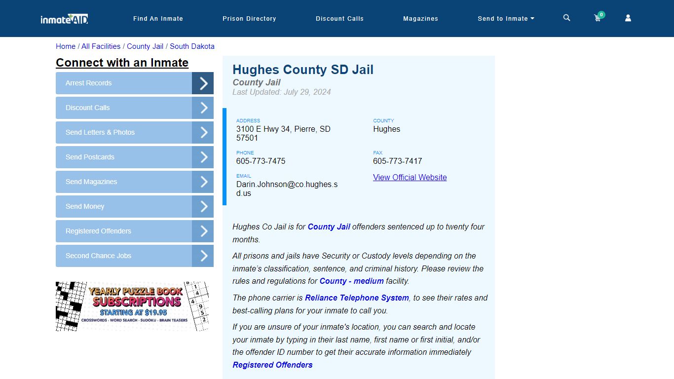 Hughes County SD Jail - Inmate Locator