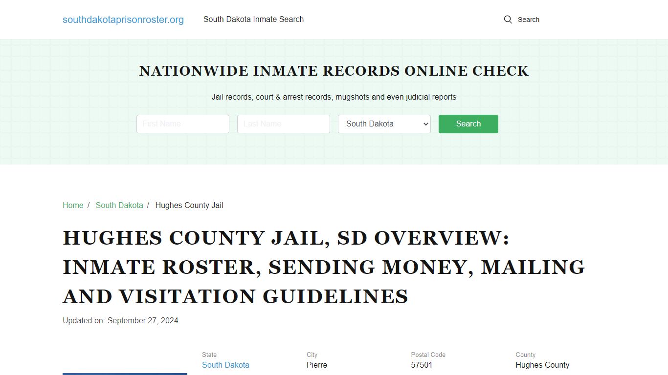 Hughes County Jail, SD: Offender Search, Visitation